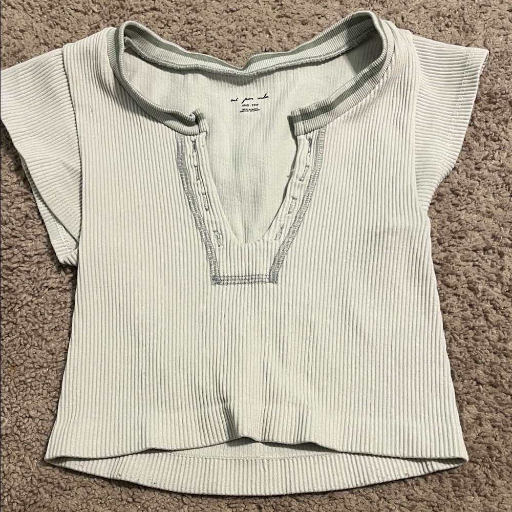 Urban Outfitters Ribbed Short Sleeve Tee - Soft Gray